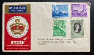 1953 Mauritius Coronation FDC cover QE 2 Queen Elizabeth II Qantas Flight 