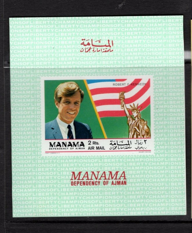 Ajman-Manama Block #C35B (1969 Kennedy sheet) VFMNH imperforate CV €5,00