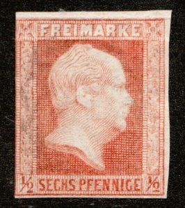 1856 Prussia - Sc #2 - ½pf King Frederick William IV - MH Crease Cv$90