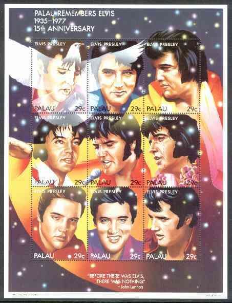 PALAU - 1992 - Elvis, 15th Death Anniv - Perf 9v Sheet - Mint Never Hinged