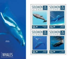 SOLOMON IS. - 2014 - Whales - Perf 4v Sheet - Mint Never Hinged