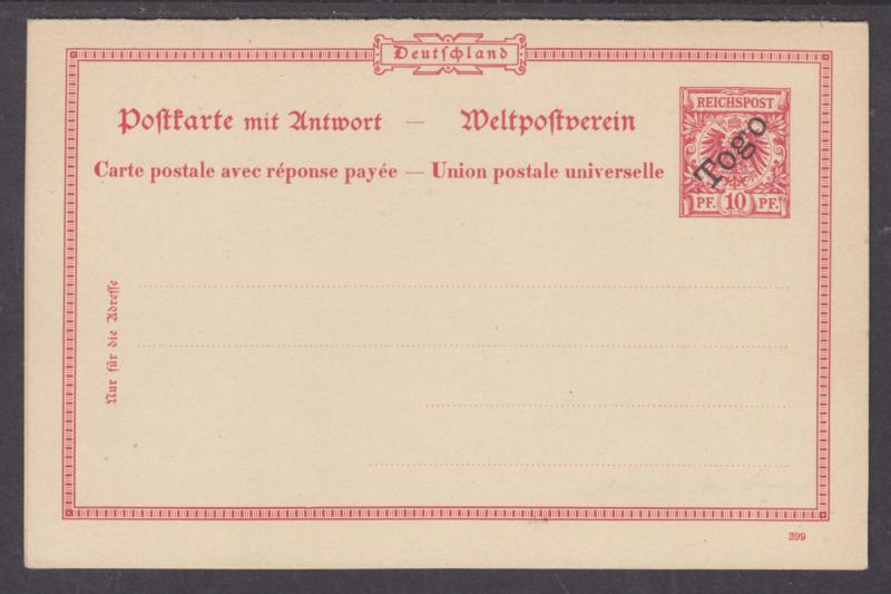 Togo Mi P8 mint 1899 10pf + 10pf Postal Reply Double Card