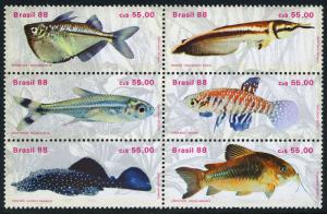 Brazil 2157 Bl/6, MNH. Fresh-water Fish, 1988