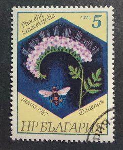 Bulgaria 1987 Scott 3266 CTO - 5cm, Bee & plant, Lacy phacelia