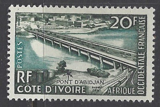 French West Africa, Scott #77; 20fr Abidjan Bridge, MH