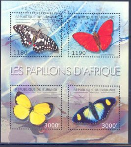 BURUNDI 2012 BUTTERFLIES OF AFRICA SHEET OF FOUR MNH