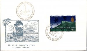 1971 British Pitcairn Islands Royal Visit stamp HMS BOUNTY FDI Cover