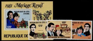 Ivory Coast 593-6 MNH Prince Charles, Princess Diana, Horse & Coach