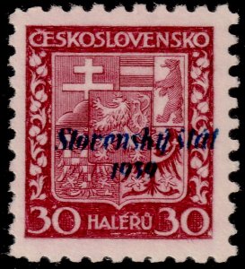 ✔️ SLOVAKIA 1939 - SLOVENSKY STAT OVERPRINT SHIFTED TO CENTER - SC. 6 MNH