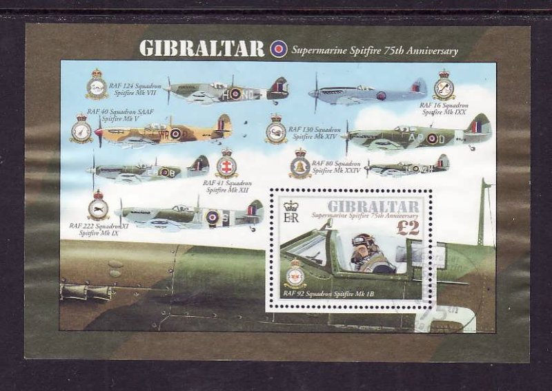 Gibraltar-Sc#1300-used  sheet-Planes-WWII-Aircraft-Spitfires-2011-