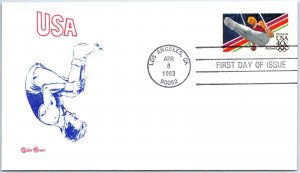 US FIRST DAY COVER 1984 OLYMPIC GAMES LOS ANGELES GYMNASTICS TUDOR HOUSE 1983