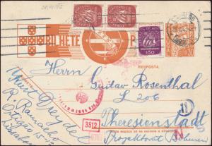 1943 Portugal Postcard cover Theresienstadt Ghetto Germany BM Gustav Rosenthal