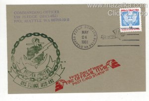 1991 EAGLE OFFICIAL MAIL O147 SCARCE NAVY USS PLEDGE & UNOFFICIAL SEATTLE CANCEL