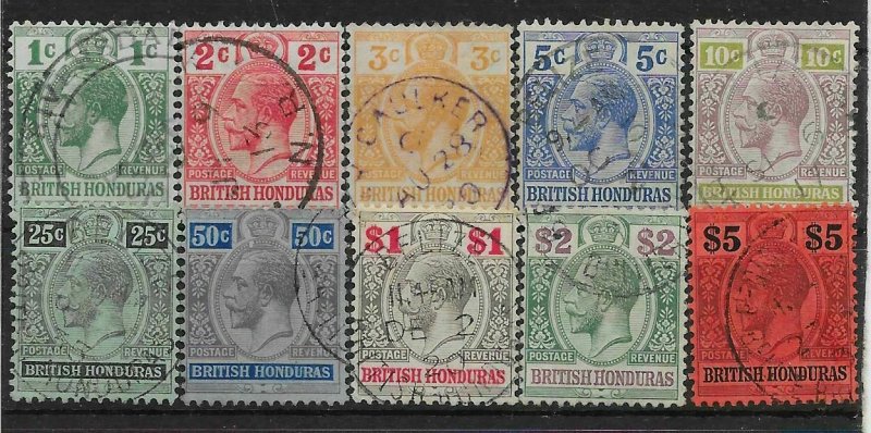 BRITISH HONDURAS SG101/10 1913-21 MCA WMK SET USED