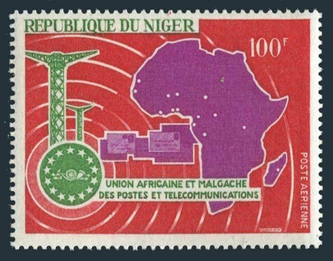 Niger C75,MNH.Michel 169. African Postal Union,UAMPT-1967.Telecommunications,Map