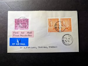 1953 Seychelles Airmail Cover Victoria to Mombasa Kenya British KUT