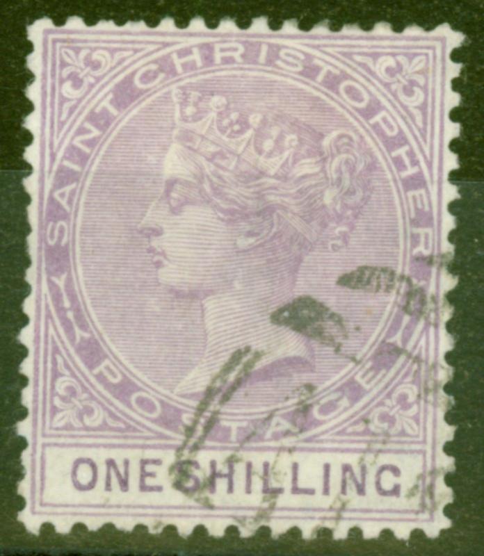 St Christopher 1886 1s Mauve SG20 V.F.U