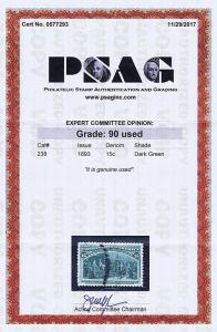 SC# 238 USED 15c COLUMBUS ANNOUNCING DISCOVERY, 1893, PSAG CERT GRADED XF 90 