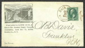 USA #207 STAMP FANCY CANCEL BATH STEUBEN NEW YORK VINEYARD MAP ADVERT COVER 1882