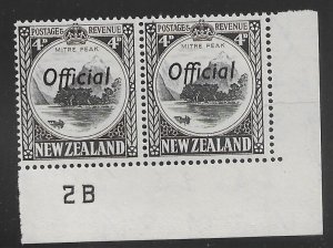 NZ 1936 Official 4p Mitre Peak MNH Corner 2