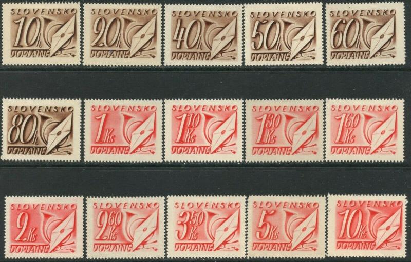 SLOVAKIA Sc#J24-J38 1942 Postage Dues Complete Set OG MH