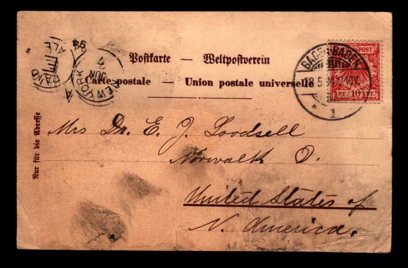 Germany 1894 Postcard to USA / Some Creasing & Small Bottom Tear - L7855