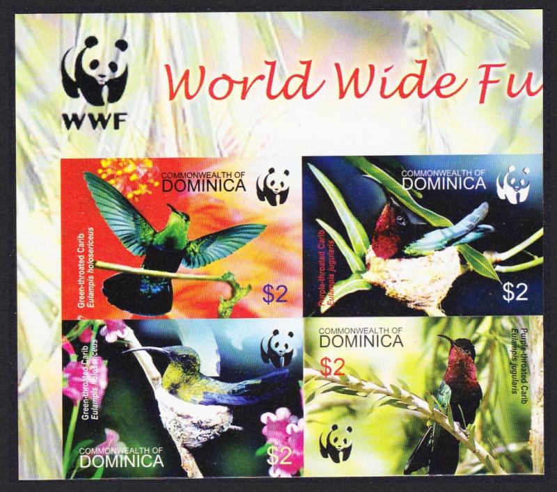 Dominica Birds WWF Caribs Imperf T1 Block of 4 WWF Logo 2005 MNH