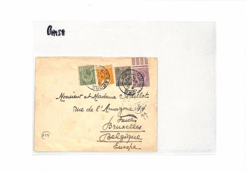 BH158 1927 SINGAPORE MARITIME Surface Mail Franking BELGIUM Brussels Cover 