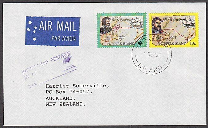 NORFOLK IS 1995 cover large size INSUFFICIENT POSTAGE handstamp.............A739