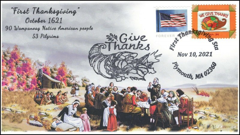 21-334, 2021, First Thanksgiving, Event Cover, Pictorial Postmark, Plymouth MA