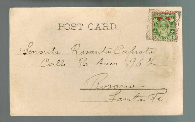 1903 Zanzibar picture postcard cover to Rosario Argentina Pyramids of Giza Egypt