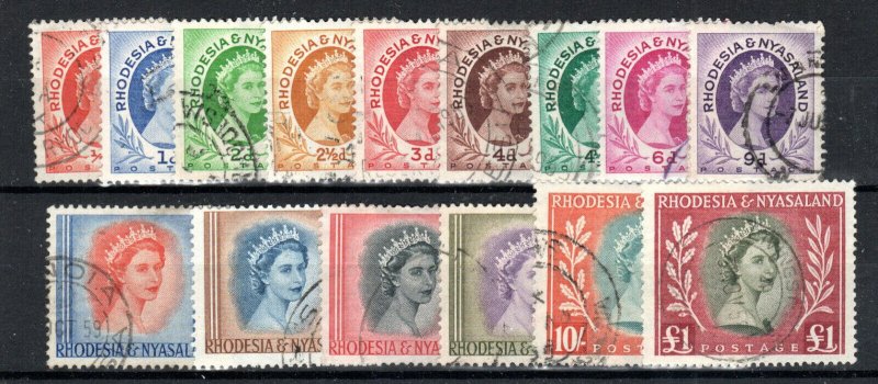 Rhodesia and Nyasaland 1954-56 set to £1 SG 1-15 FU CDS