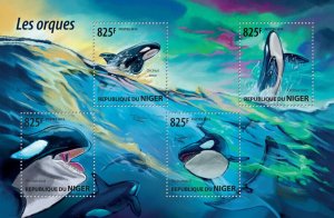 Marine Animals Whales Stamps Niger 2015 MNH Killer Whale Orcas 4v M/S