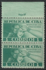 Cuba 1943 Sc 375 margin pair MNH**