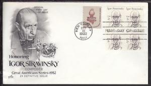US Igor Stravinsky 1982 Artcraft U/A FDC BIN