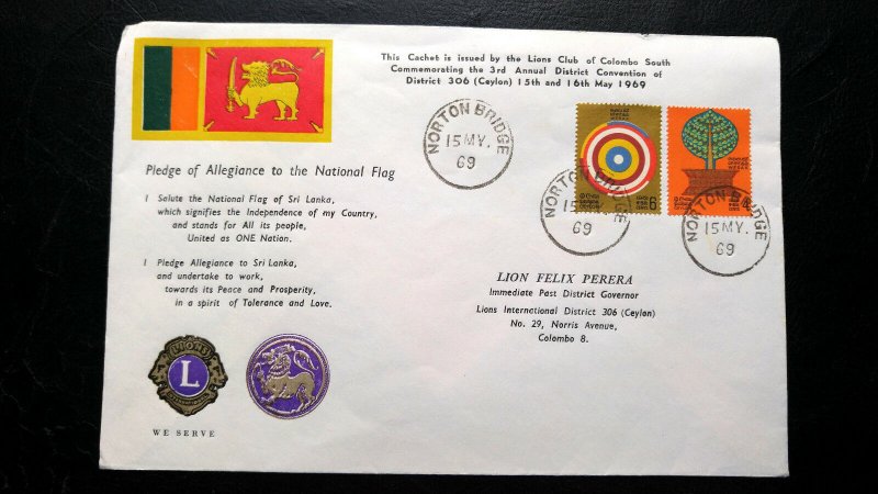 SRI LANKA 1969 “LIONS” CONVENTION “NATIONAL ANTHEM” SPECIAL COVER