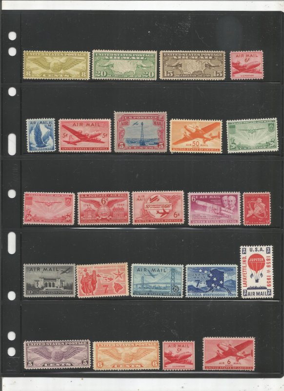 US AIRMAIL COLLECTION ON STOCK SHEET, ALL MINT