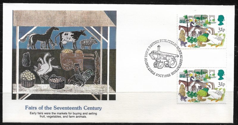 1983 Great Britain 1034 Fairs of the 17th Century gutter pair FDC