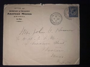 1921 Smyre Cover British Levant PO to Boston MA USA American Mission Office