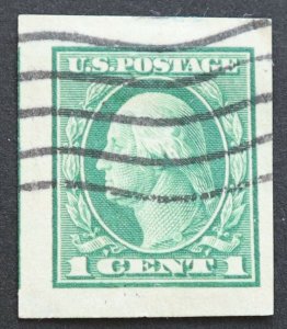 U.S. Used Stamp Scott #408 1c Washington Imperf, XF Jumbo. Wave Cancel. A Gem!