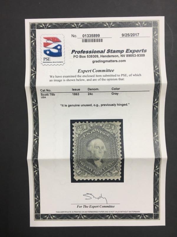 MOMEN: US STAMPS #78b GREY MINT OGph PSE CERT LOT #87734