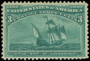 US SCOTT #232 3¢ Columbian, Mint-XF-Hinged, GREAT COLOR! LOVELY!