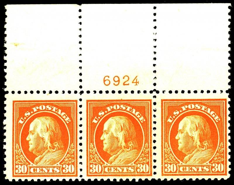 U.S. #516 MINT PL# STRIP OF 3 OG NH