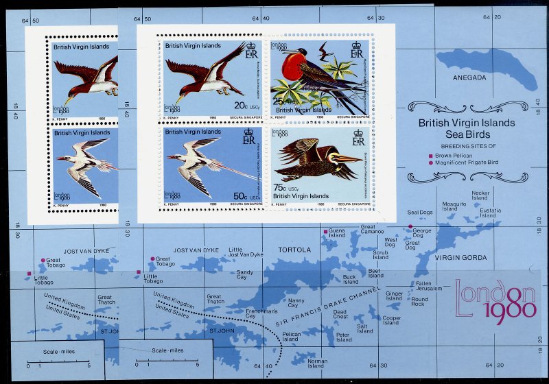 BRITISH VIRGIN ISLANDS QEII SG MS443 + MS443w, 1980 WM VARIETIES NH MINT Cat £17