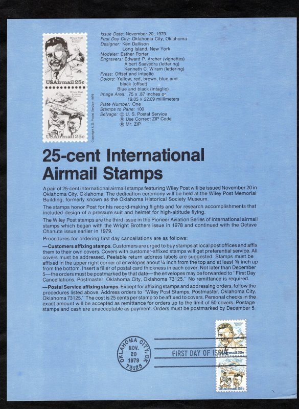 SP480 Wiley Post, FDC Souvenir Page (#C96a)
