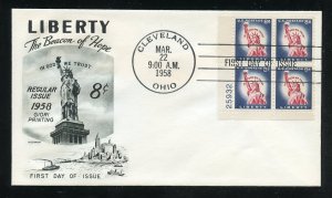 US 1042 Liberty Issue - 8c Statue of Liberty PB  UA Fleetwood cachet FDC