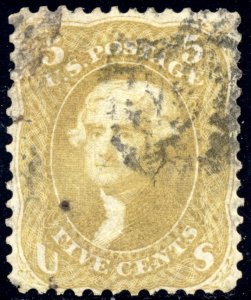 US 67b 5c 1861 Thomas Jefferson blurred target cancel VG-F PSAG cert