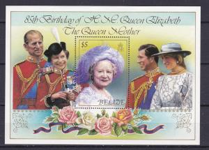 Belize  762 MNH 1985 $5. Queen Mother 85th Birthday Sheet