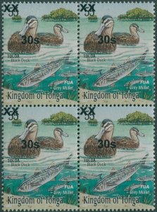 Tonga 2008 SG1615 30s on 55s Black Ducks and Grey Mullet block MNH
