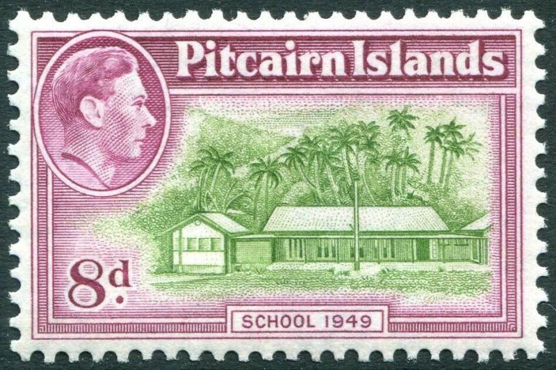 PITCAIRN ISLANDS-1951 8d Olive-Green & Magenta Sg 6a UNMOUNTED MINT V29329